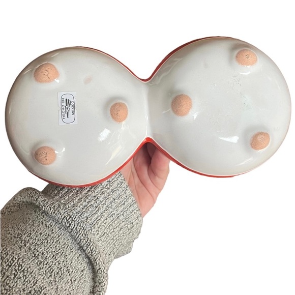 Talavera Pottery Molcajrte Double Salsa Bowl with Handle Ring Catch - Picture 5 of 11